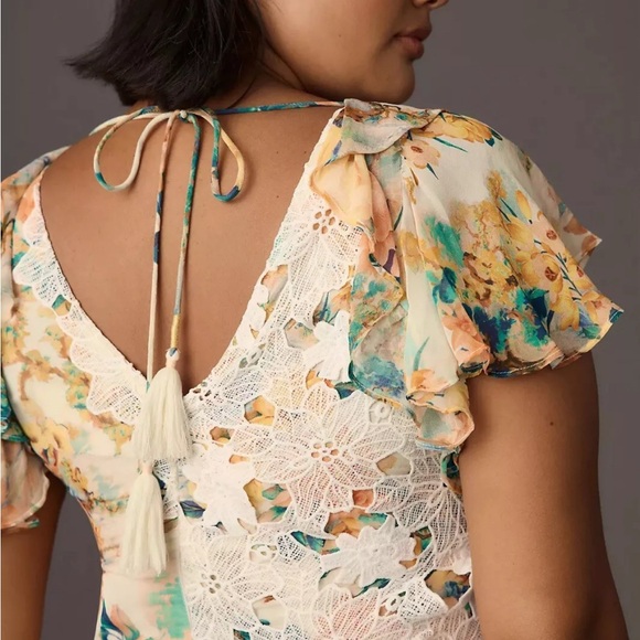 Anthropologie V-Neck Ruffle Lace Midi Slip Dress - Picture 5 of 10